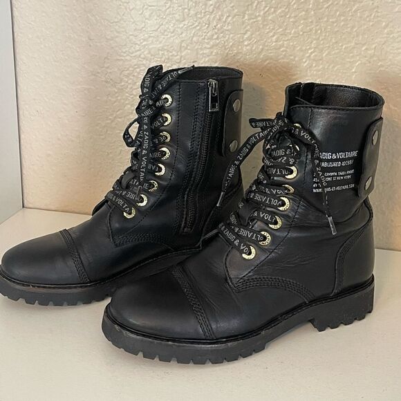 Zadig & Voltaire Joe Smooth Cowskin side print combat moto boot French 37/6-6.5 - Picture 5 of 16